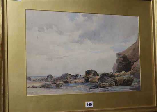Walter Henry Pigott (1810-1901) Children rock pooling beside sea cliffs 32 x 49cm